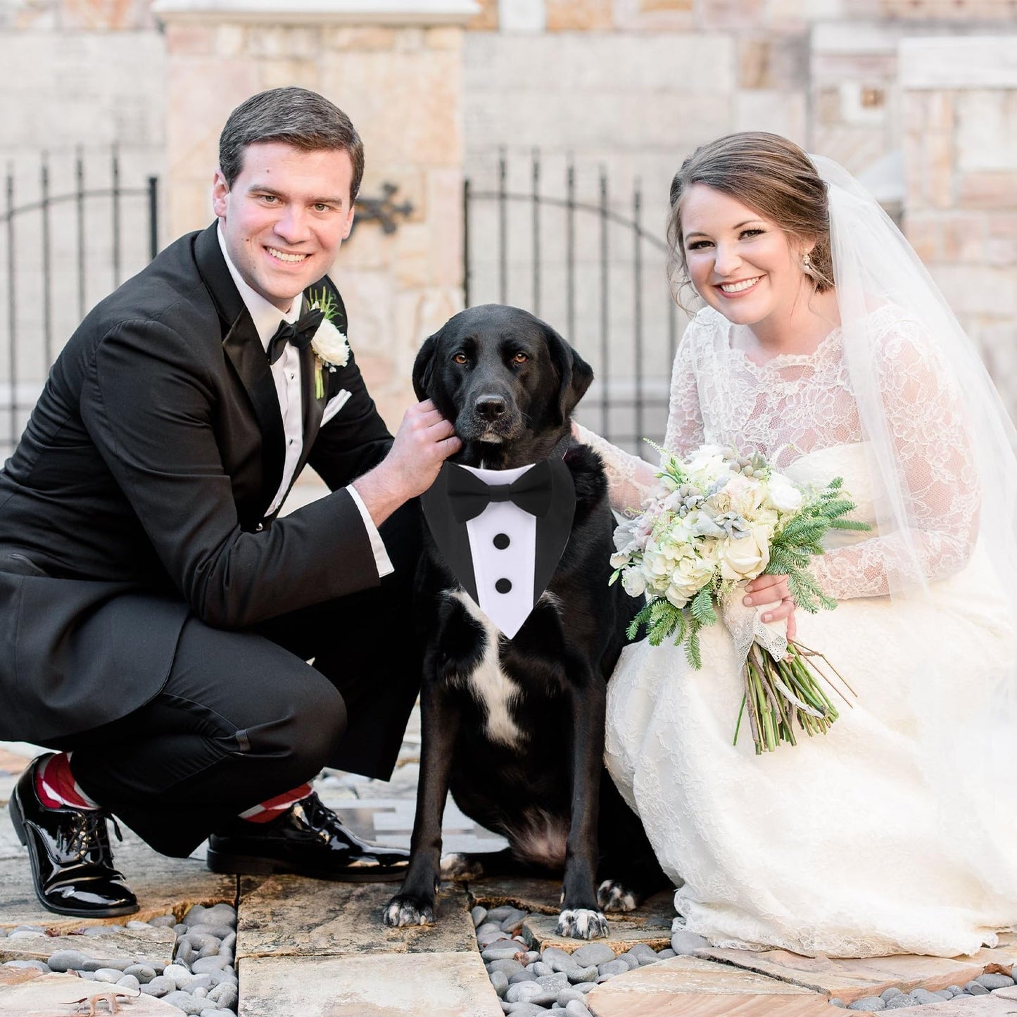Dog Tuxedo Wedding Bandana Collar with Bow Tie Adjustable Dog