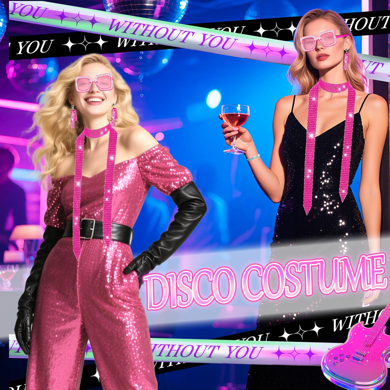 Disco Costume for Women - 1970s Disco Fancy Dress Accessories Set (image 4)