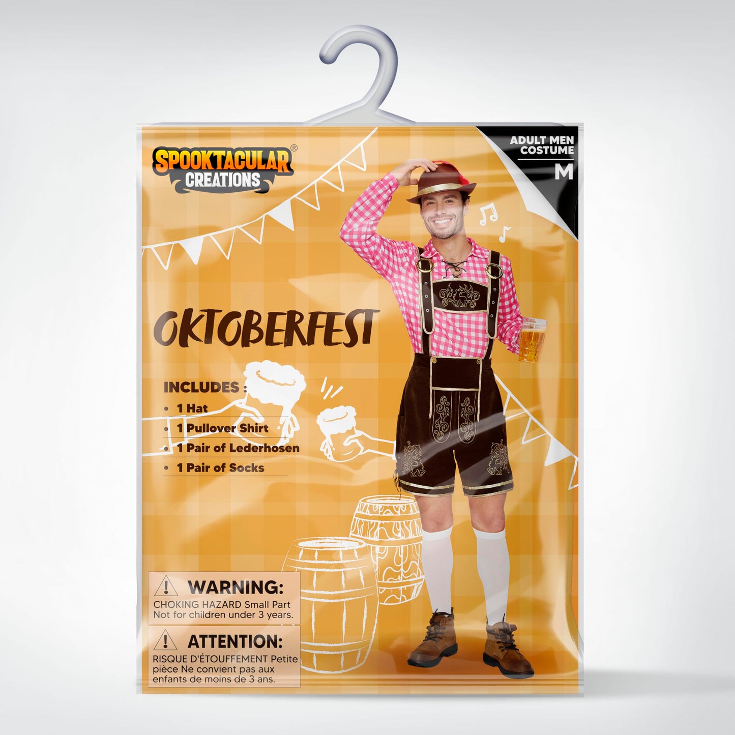 Spooktacular Creations Men’s Red Plaid German Bavarian Oktoberfest Costume Set for Halloween Dress Up Party and Beer Festival L