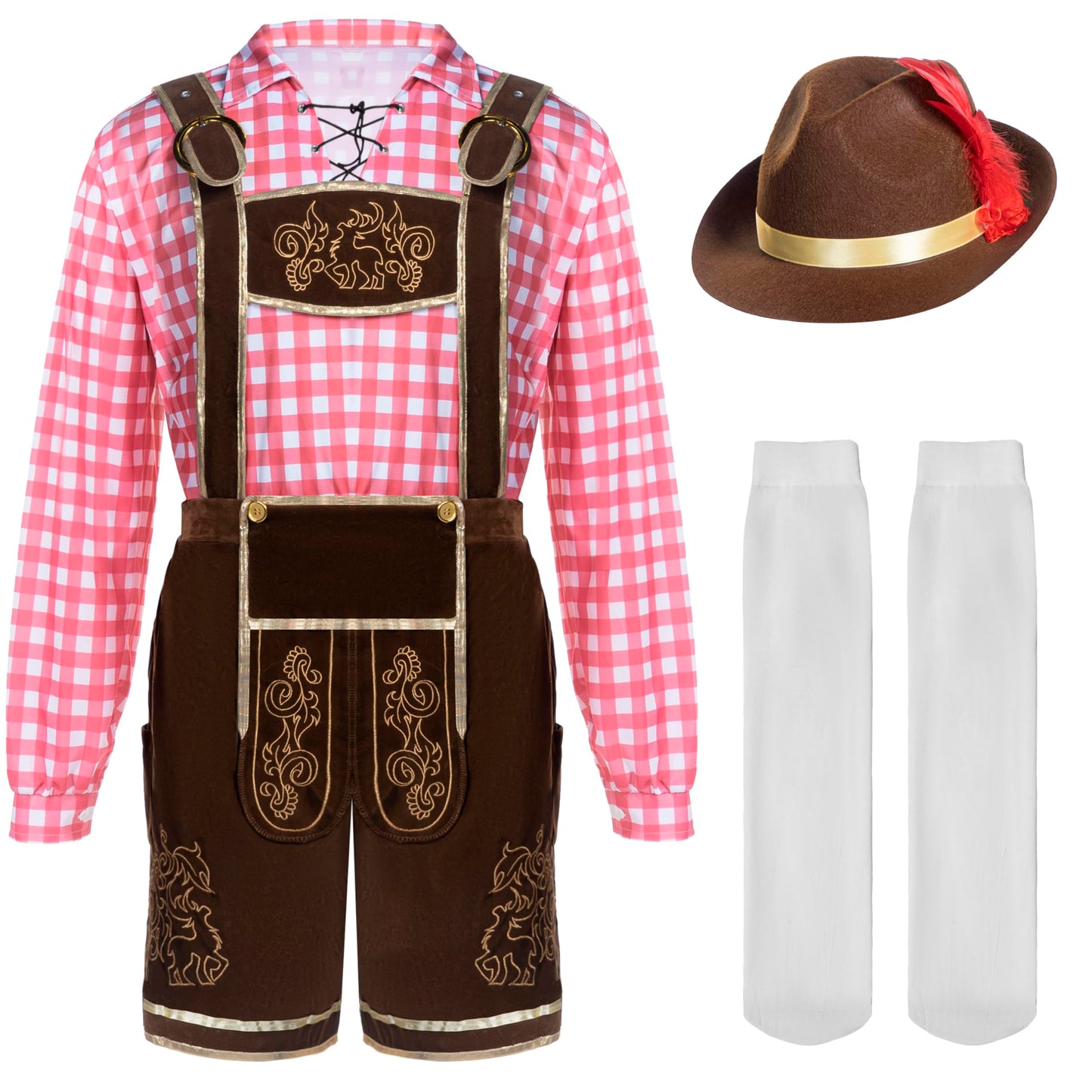 Spooktacular Creations Men’s Red Plaid German Bavarian Oktoberfest Costume Set for Halloween Dress Up Party and Beer Festival L