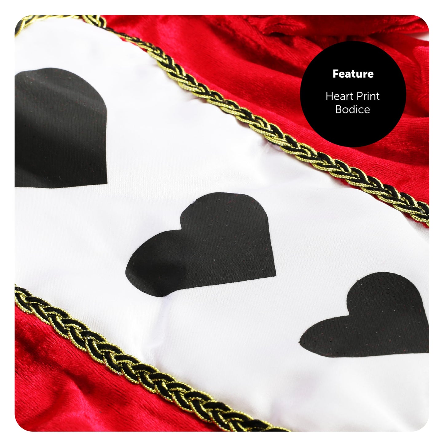 Girls Heart Queen Costume - Large - Red Dress with Heart Detailing, Gold Crown on Headband and Striped Tights - Kids World Book Day Book Week Fancy Dress Costume
