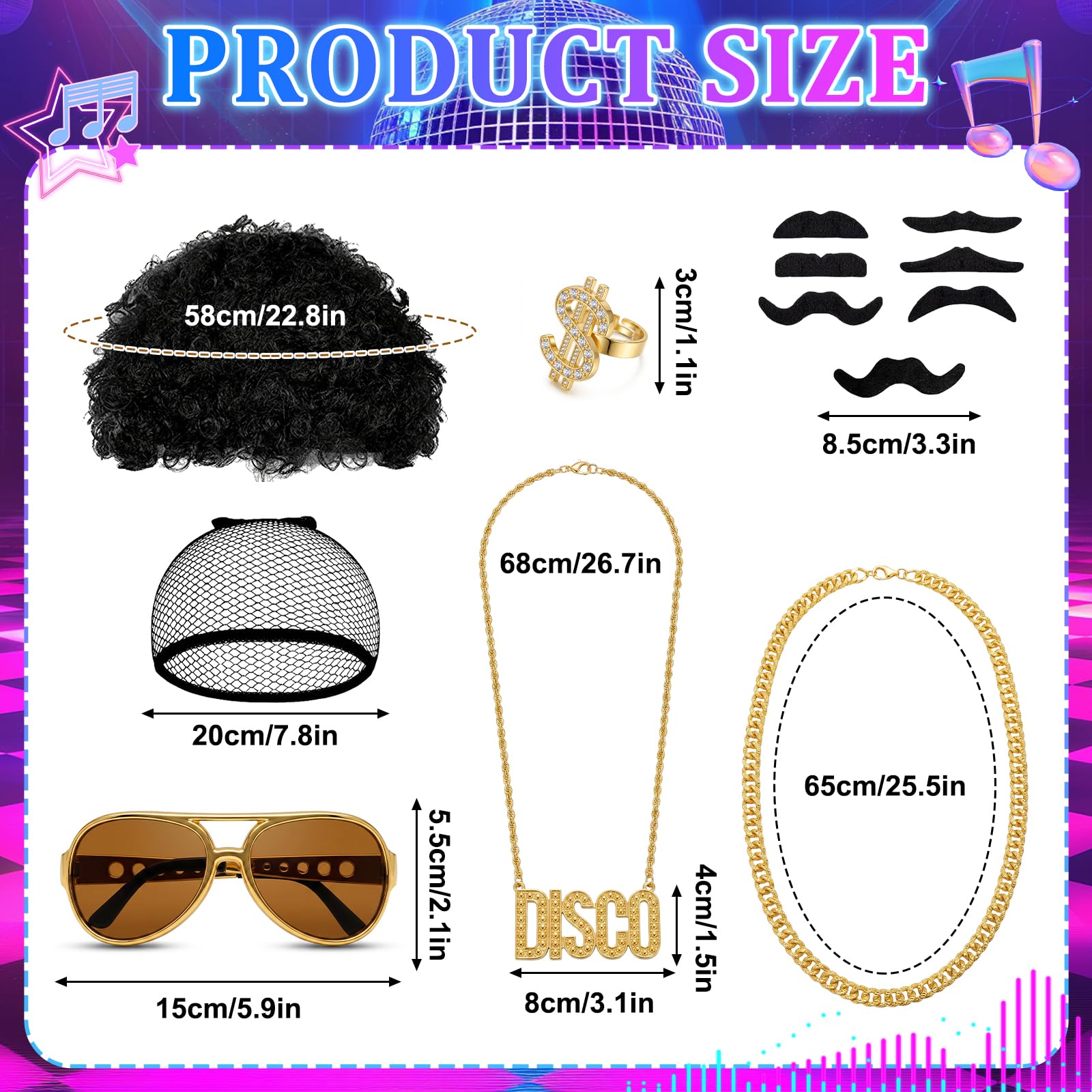 Disco Hippie Costume Set for Men Women - Funky Afro Wig - Hippie (image 2)