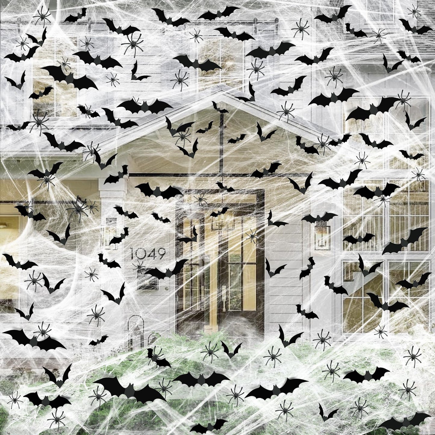 1200 sqft Halloween Spider Webs &120pcs Fake bats 50pcs Fake Spiders Super Stretch Cobwebs for Halloween Theme Decoration Party Supplies