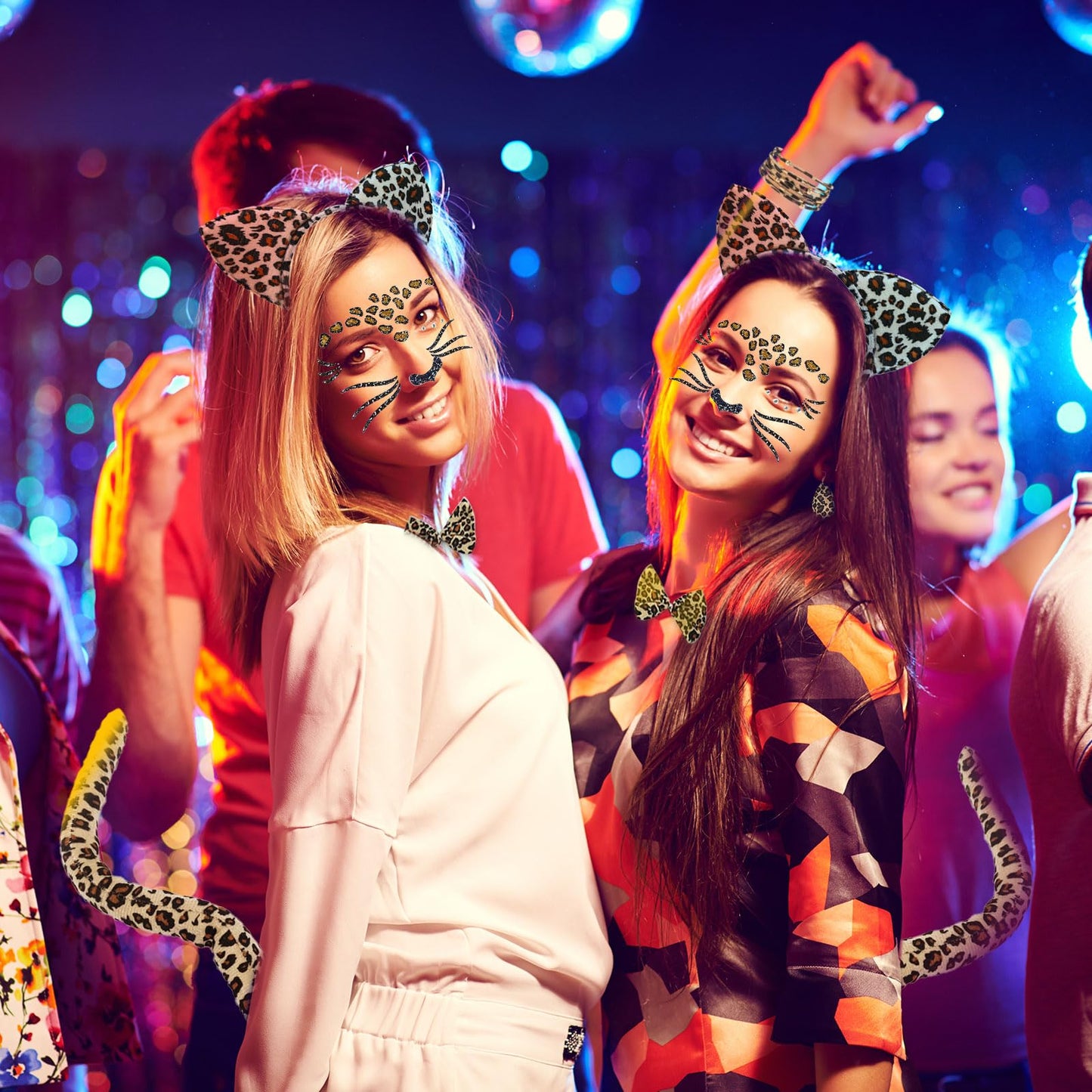Leopard Print Costume Set - Leopard Face Art Sticker Ear Headband