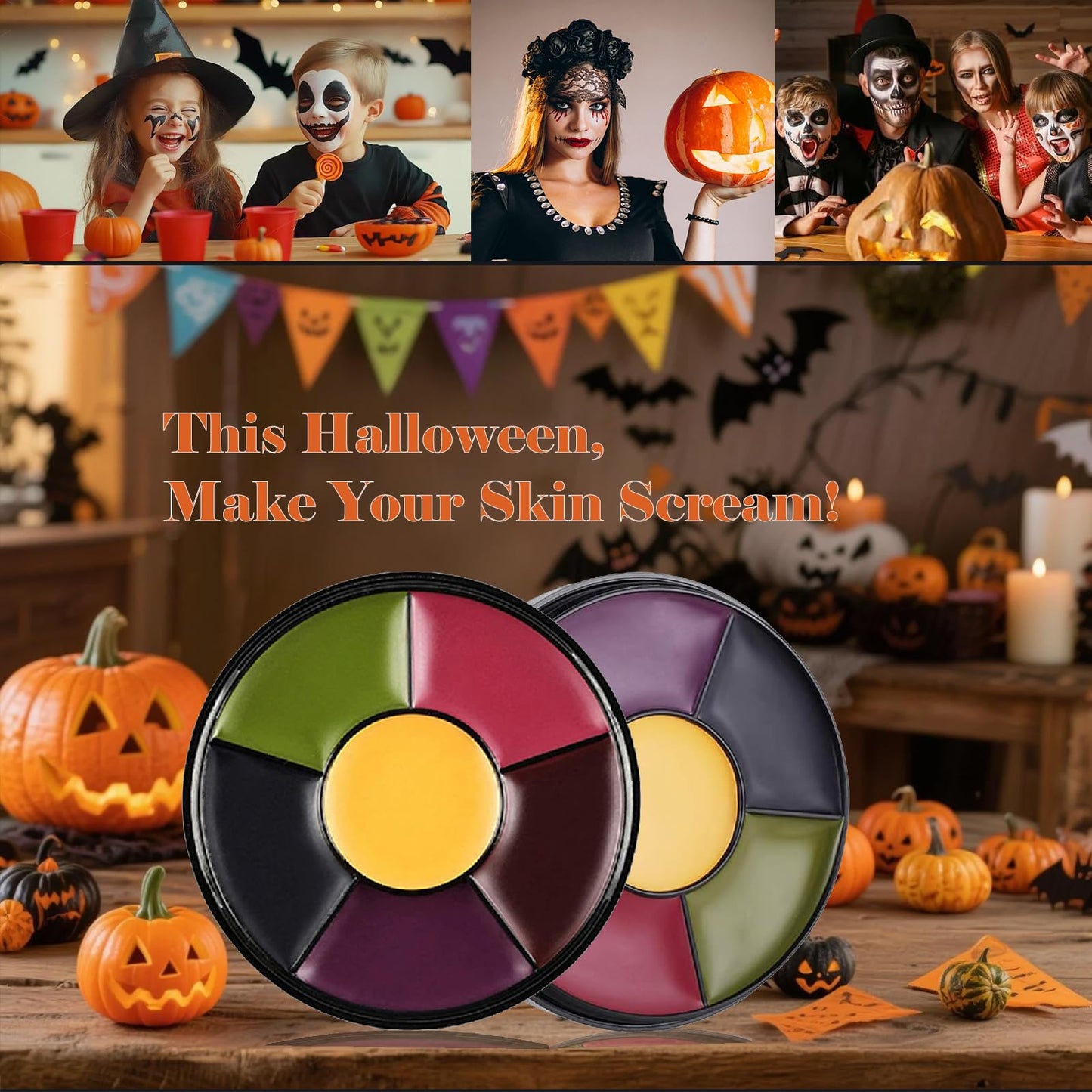 6 Color SFX Bruise Wheel – Professional Halloween Face Paint Kit, Non-Toxic Oil-Based Makeup with Fake Blood, Zombie & Injury Special Effects Palette for Cosplay & Festivals