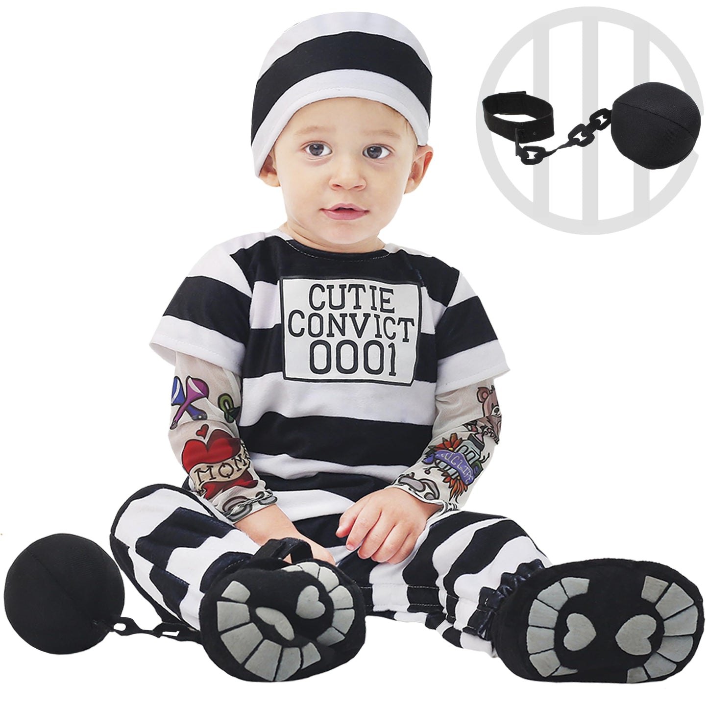Spooktacular Creations Lovely Baby Prisoner Convict Costume Infant Deluxe Set for Halloween Jail Dress Up Party