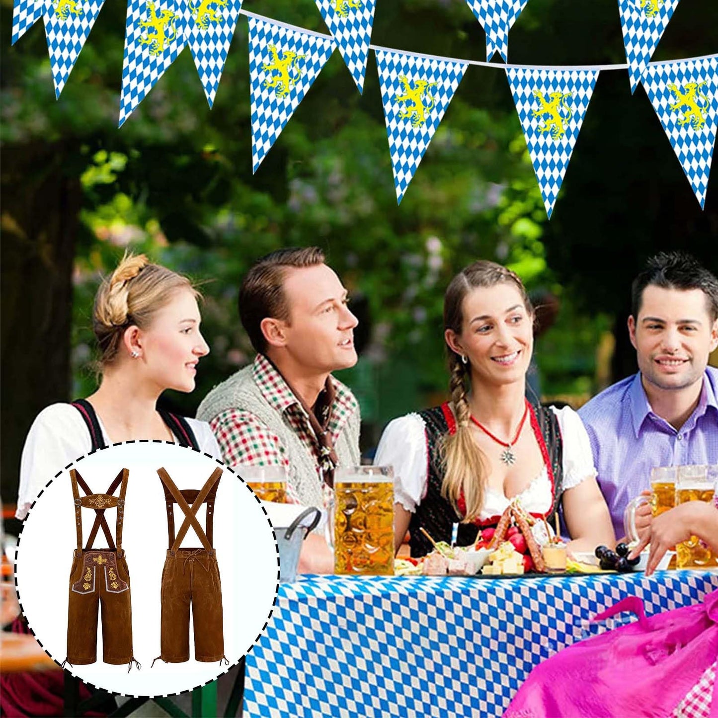 Adisno Lederhosen Men,Oktoberfest Outfit Mens,October Festival Costume Mens,Men Lederhosen, Bavarian Man Costume Pants, Brown, Embroidered - Size XL