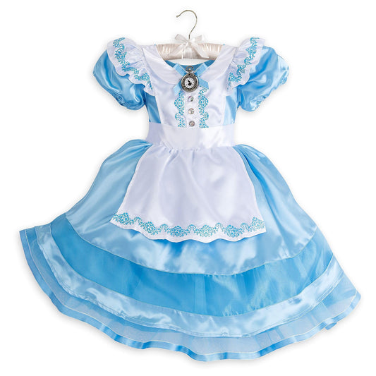 Disney Store Official Alice in Wonderland Costume for Kids – Satin Alice Dress with Classic White Apron and Puff Sleeves
