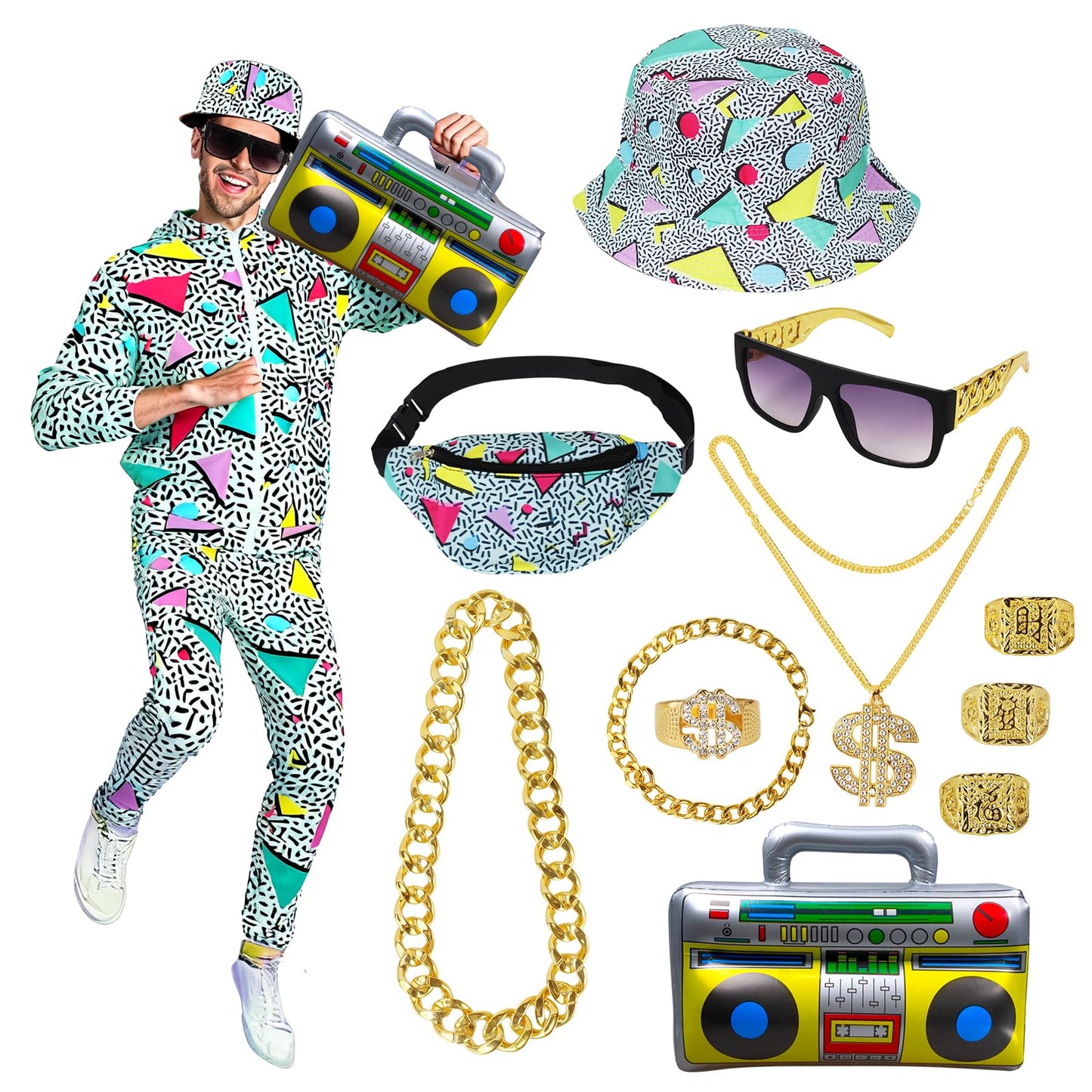 80s 90s Outfit for Men Tracksuit Costume - Hip Hop Hat Fanny Pack
