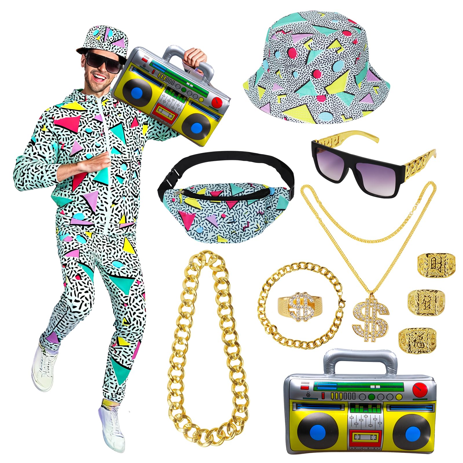 80s 90s Outfit for Men Tracksuit Costume - Hip Hop Hat Fanny Pack