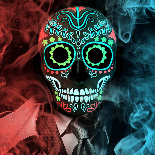Meetory LED Halloween Mask for Adults, Light Up Mask Costume Day of the Dead Mask with 3 Lighting Modes and Adjustable Headband, Halloween Face Mask for Men Women