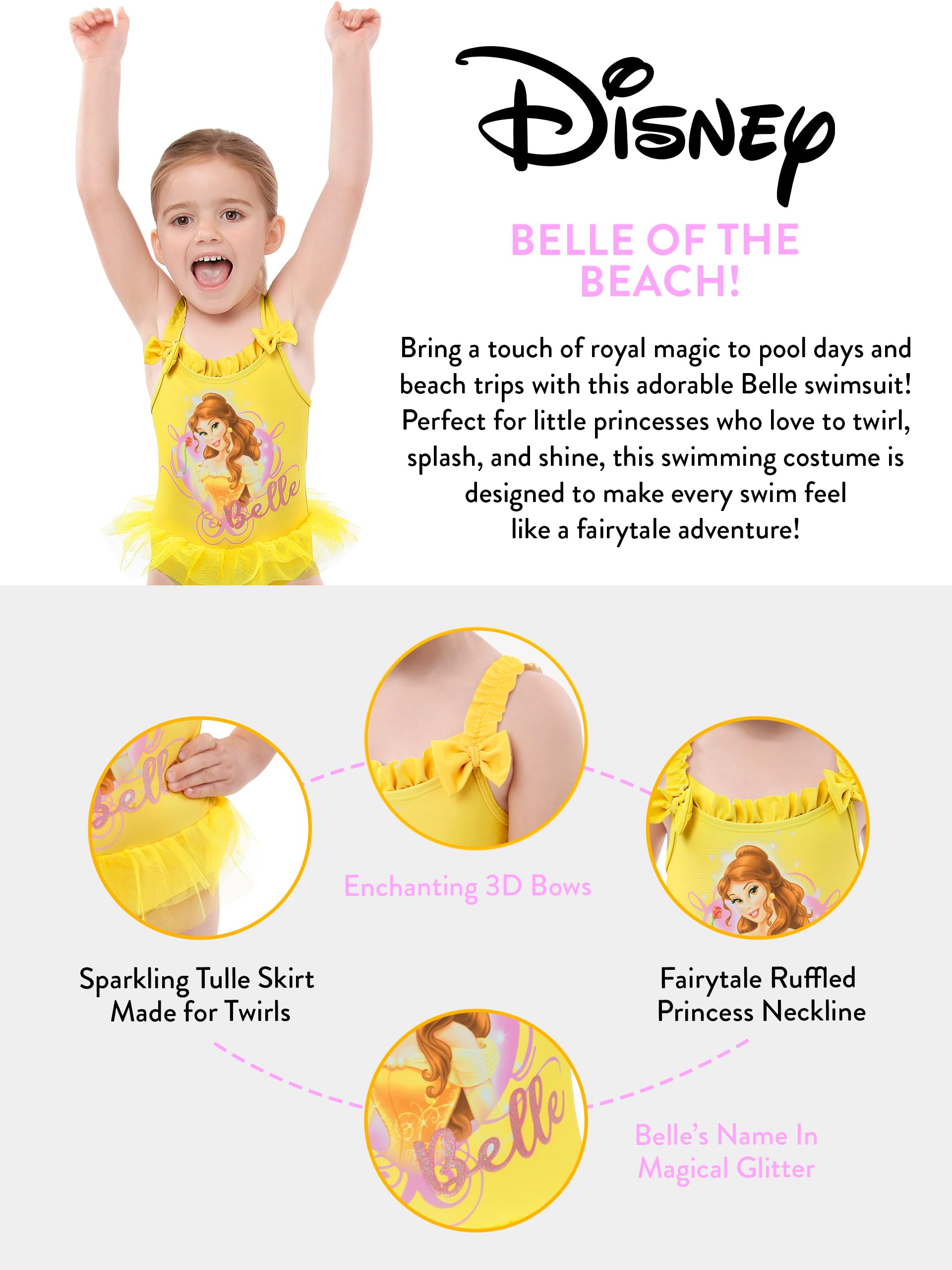Princess Girls Beauty and the Beast Swimsuit One Piece Belle (image 5)