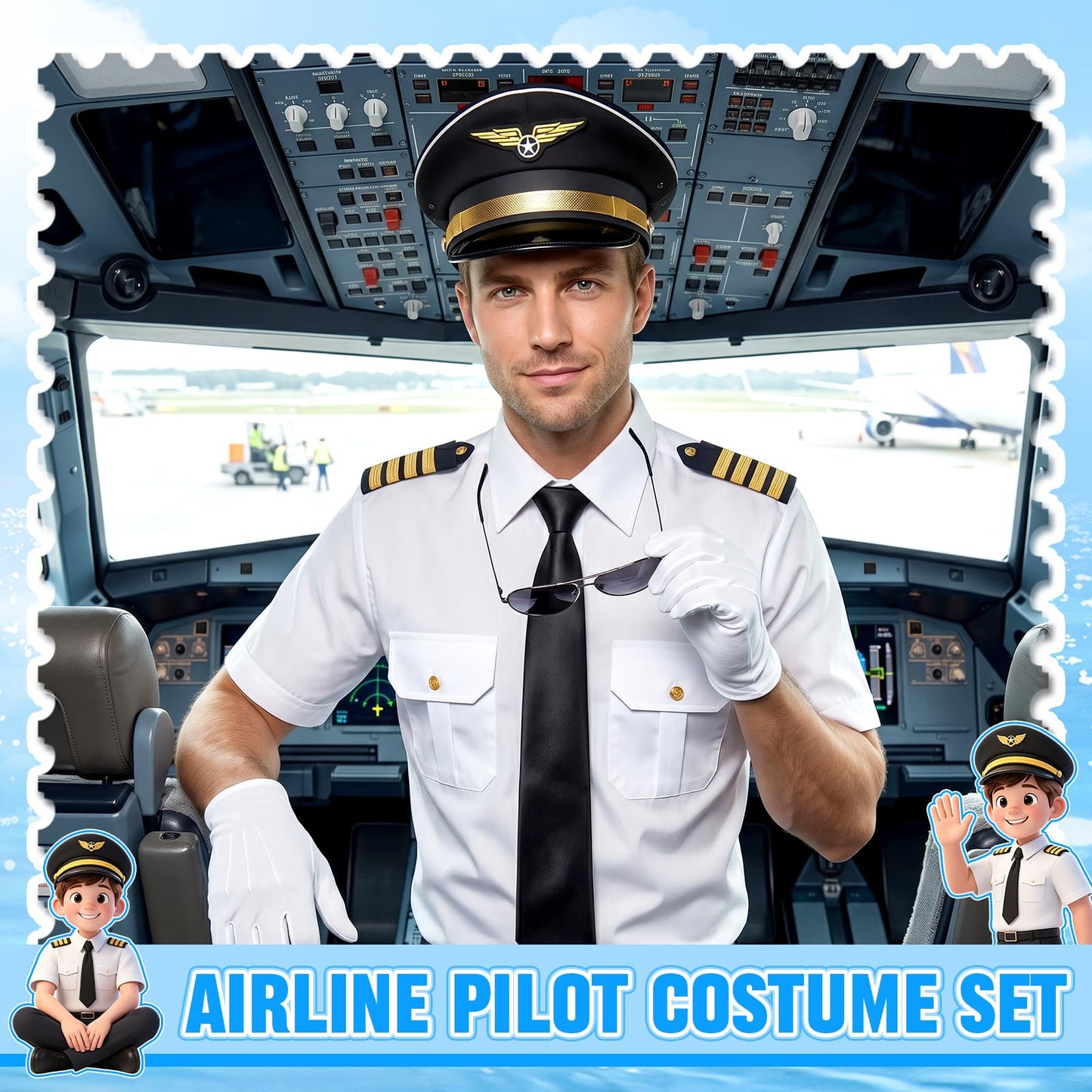 Pilot Fancy Dress Costume for Adults - Captain Outfit with Shirt