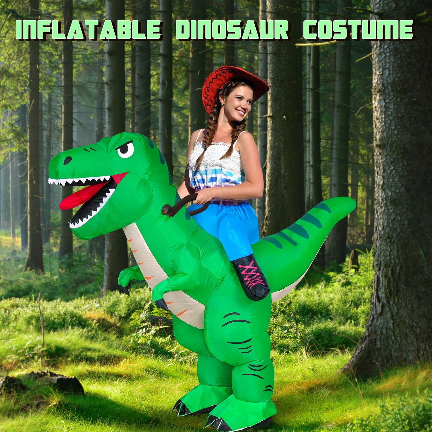 Goenb Inflatable Dinosaur Costume Adult, Blow Up Dinosaur Costume Funny Riding T Rex Costumes Adults for Easter Halloween Cosplay Party