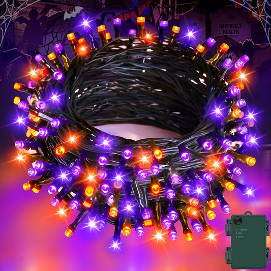 Halloween fairy lights with 50 orange-purple LED bulbs, 5m length, 6-hour timer