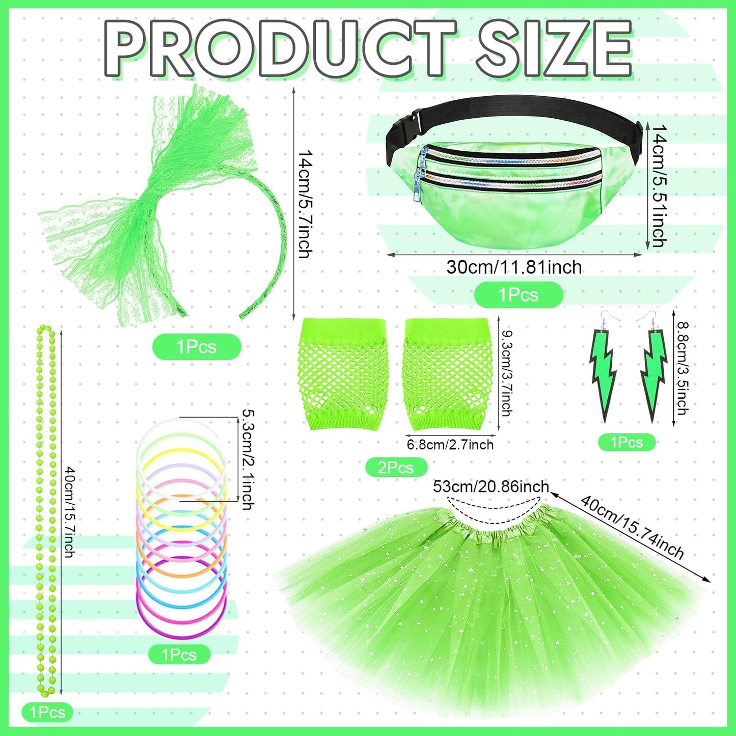 Glirop Ladies 80s Fancy Dress Costume, 1980s Costume Outfits Accessories Set with T-Shirt Tutu Skirt Bag Gloves Headband Earrings Necklace Bracelets for Women Girls Retro Theme Hen Party