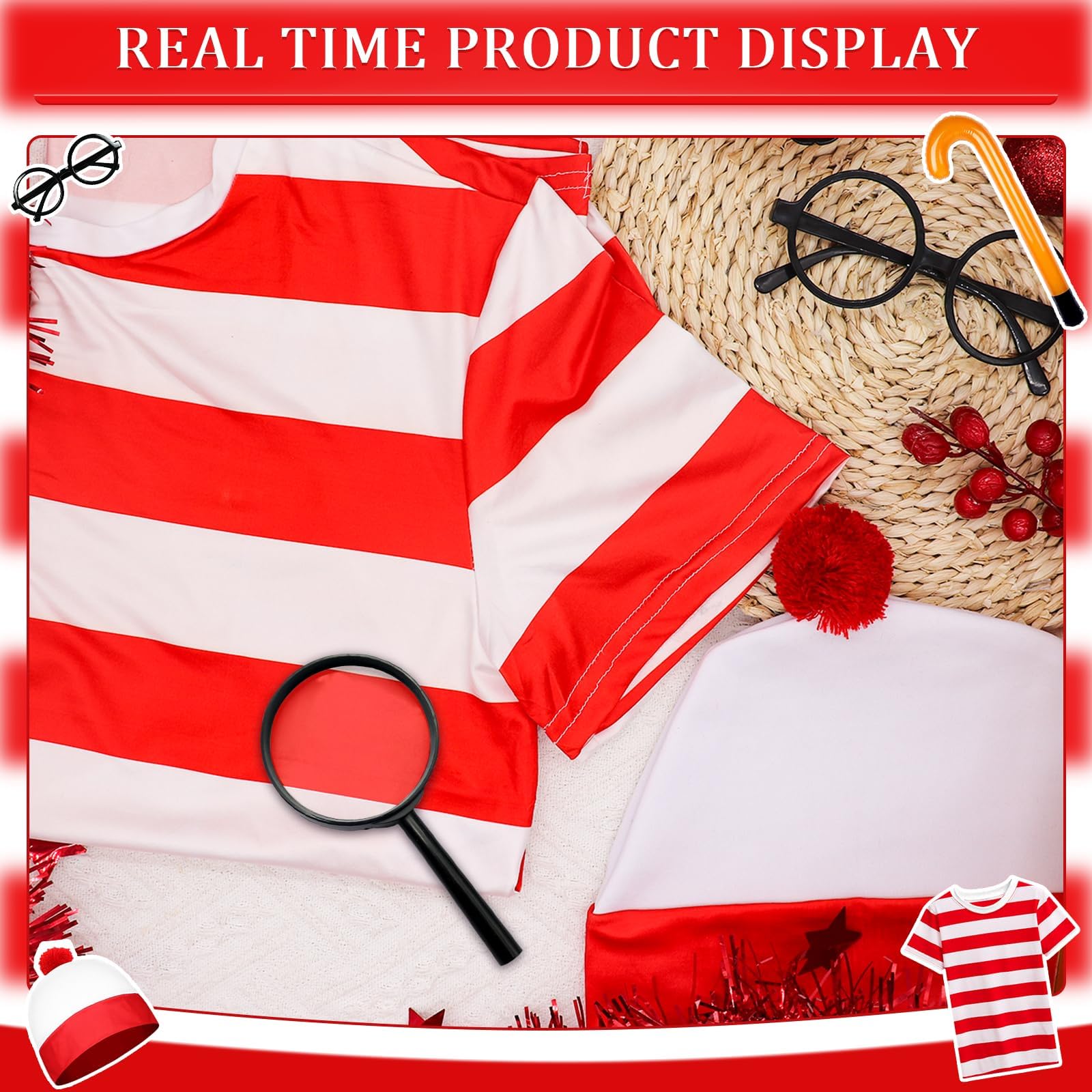 Wally Costume Set for Adults - Unisex Red and White Striped Short (image 7)