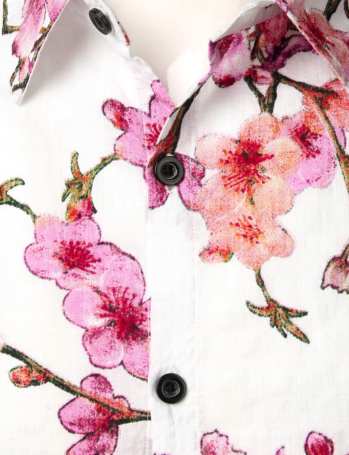 JOGAL Mens Flowers Casual Aloha Hawaiian Shirt Large WhitePeach