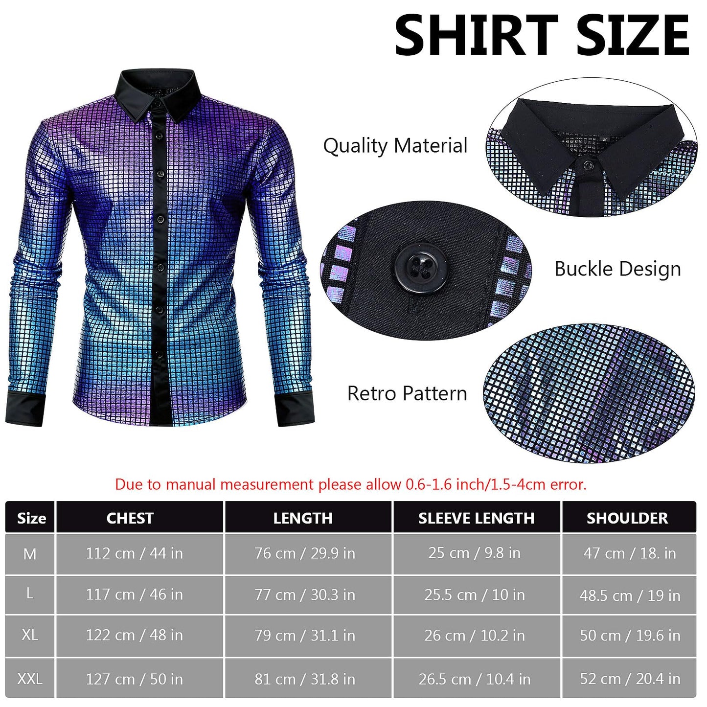 70s Disco Outfit for Men 60s Costume with Retro Shirt Bell Bottom (image 3)
