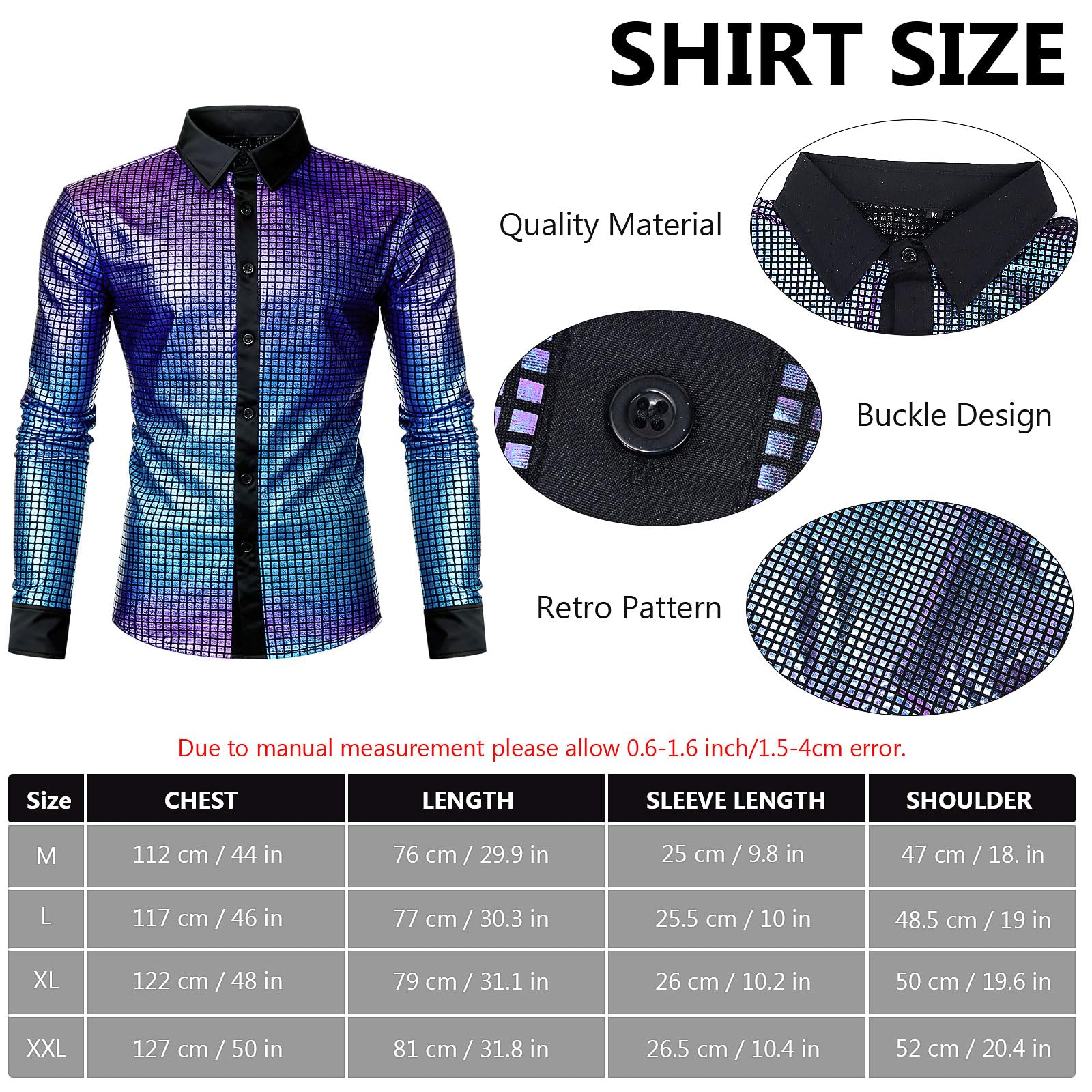 70s Disco Outfit for Men 60s Costume with Retro Shirt Bell Bottom (image 3)