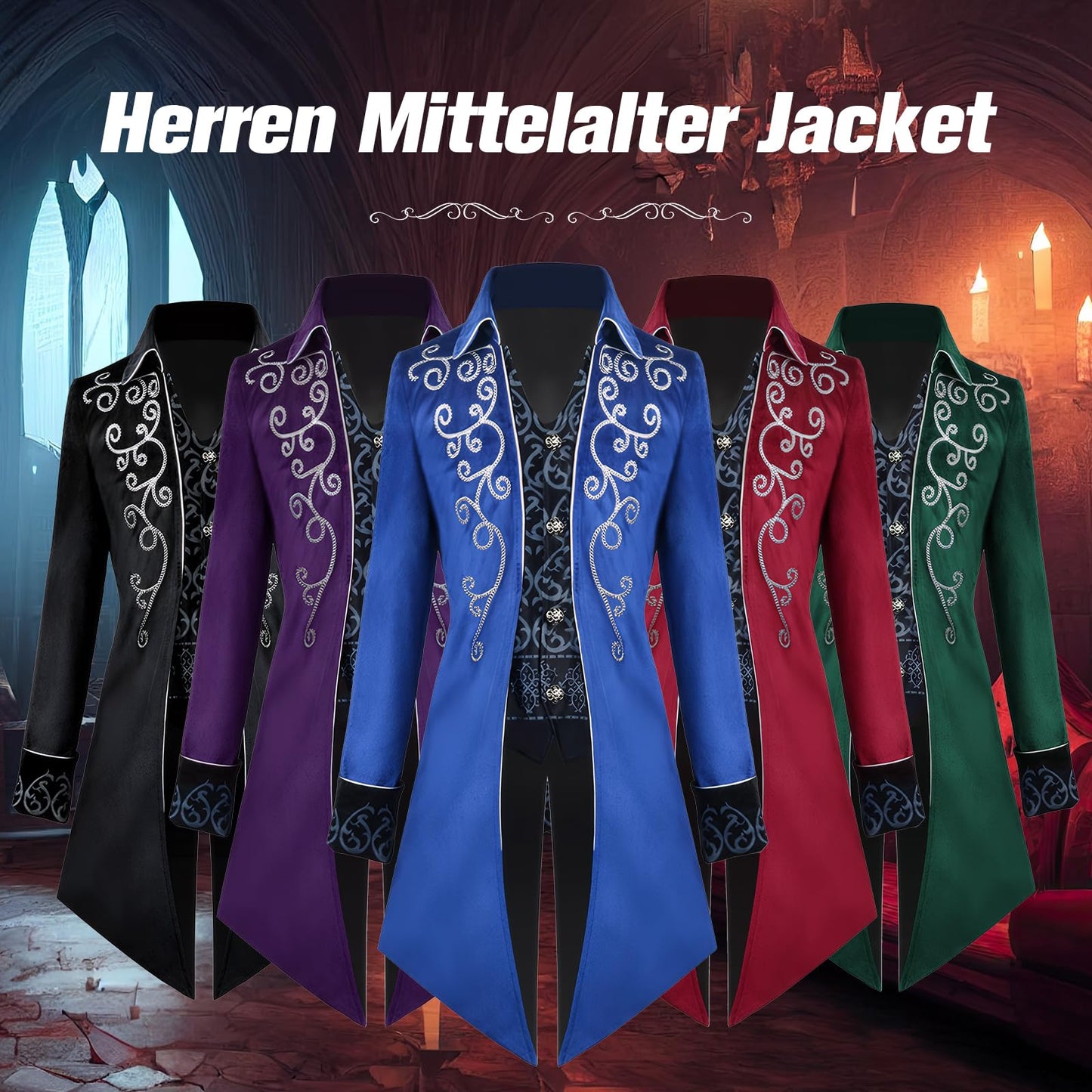 Men's Steampunk Vintage Tailcoat Jacket Gothic Tailcoat Coat Carnival Costumes,Medieval Clothing Men,Halloween Costume Men (Purple, XXL)