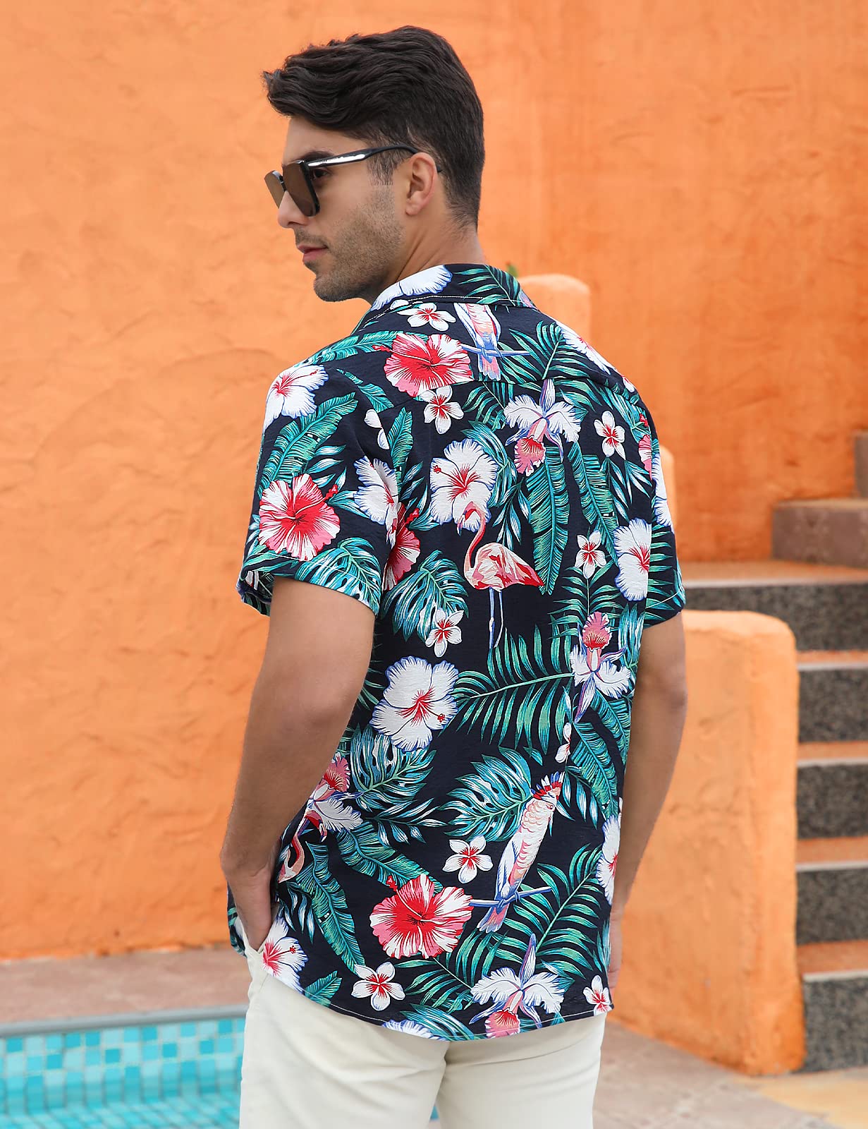 Hawaiian Shirt Men Floral Aloha Beach Shirt Casual Short Sleeve