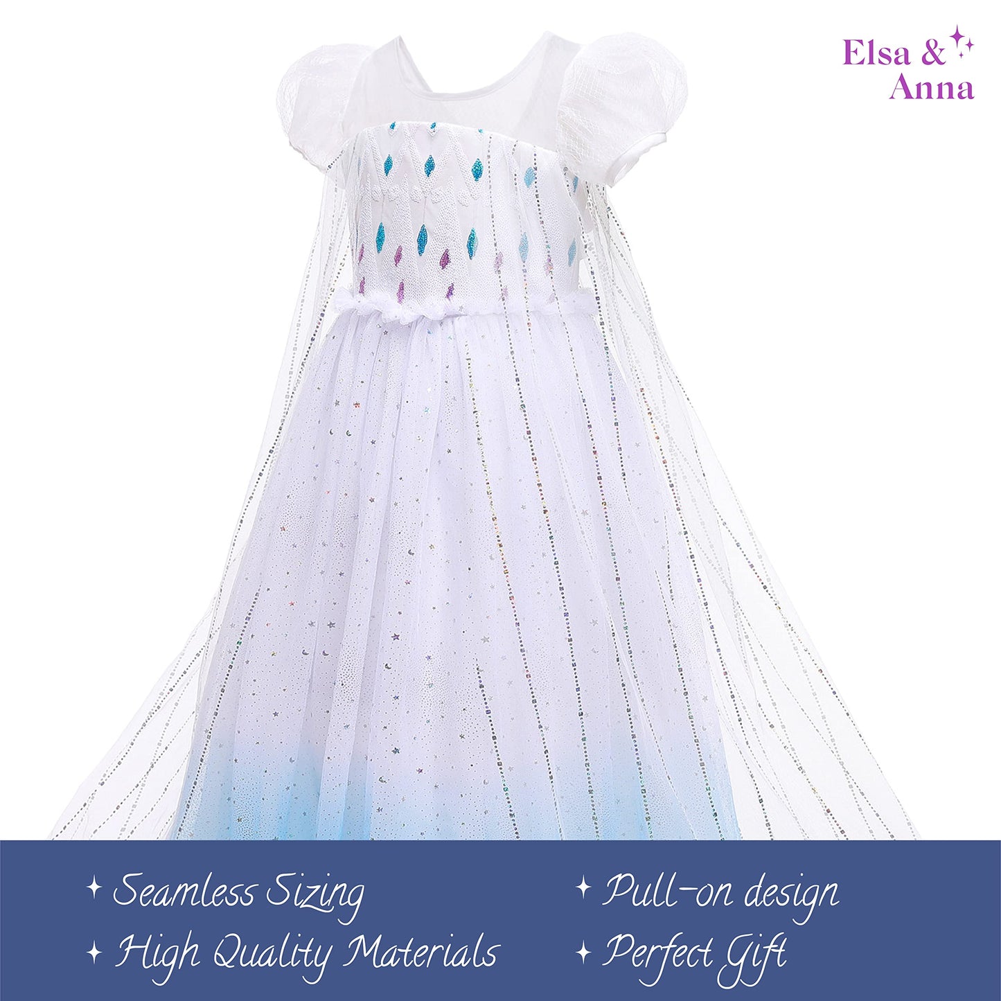 ELSA & ANNA Princess Costumes for Girls - Snow Queen Fancy Dress for Girls - Princess Dress Up - Girls Fancy Dress for Parties, Birthdays, Cosplay & Halloween - Fancy Dress Girls - 3-4 Years EL2102