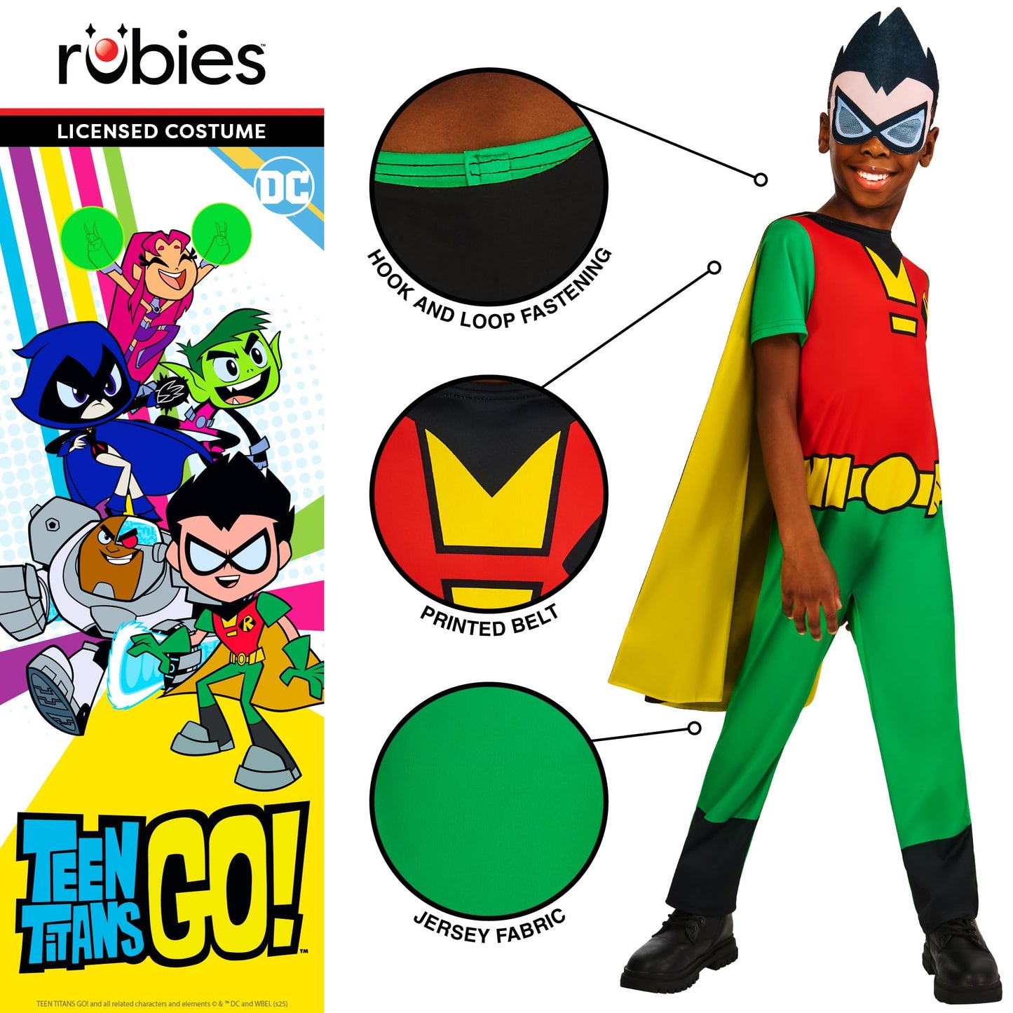 Rubies Official WB DC Teen Titans Go Robin Child Costume, Kids Superhero Fancy Dress, Size Age 7-8 Years Halloween