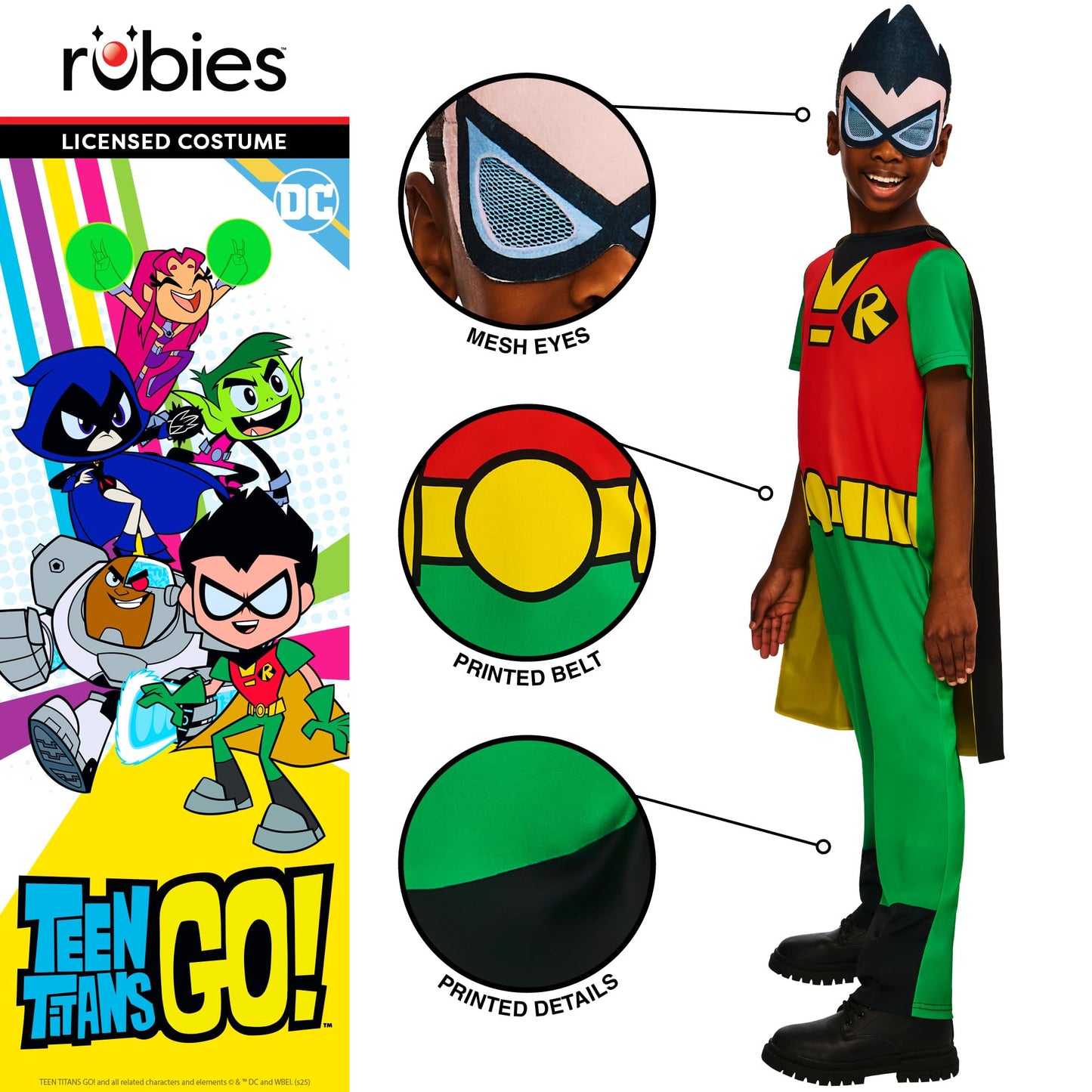Rubies Official WB DC Teen Titans Go Robin Child Costume, Kids Superhero Fancy Dress, Size Age 7-8 Years Halloween