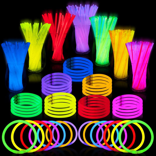 100-piece bulk glow sticks, 20cm each, 7 vibrant colours with wristband connectors
