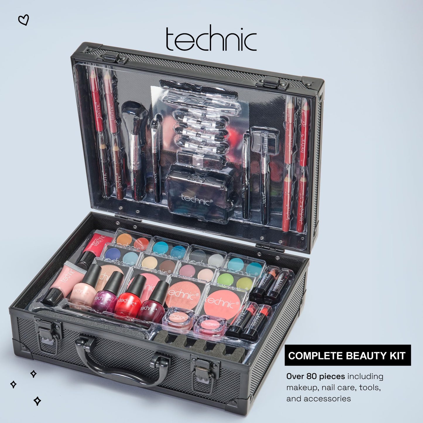 Technic Super Beauty Case – All-in-One Portable Makeup & Nail Kit with 48 Pieces for Beginners & Aspiring MUAs