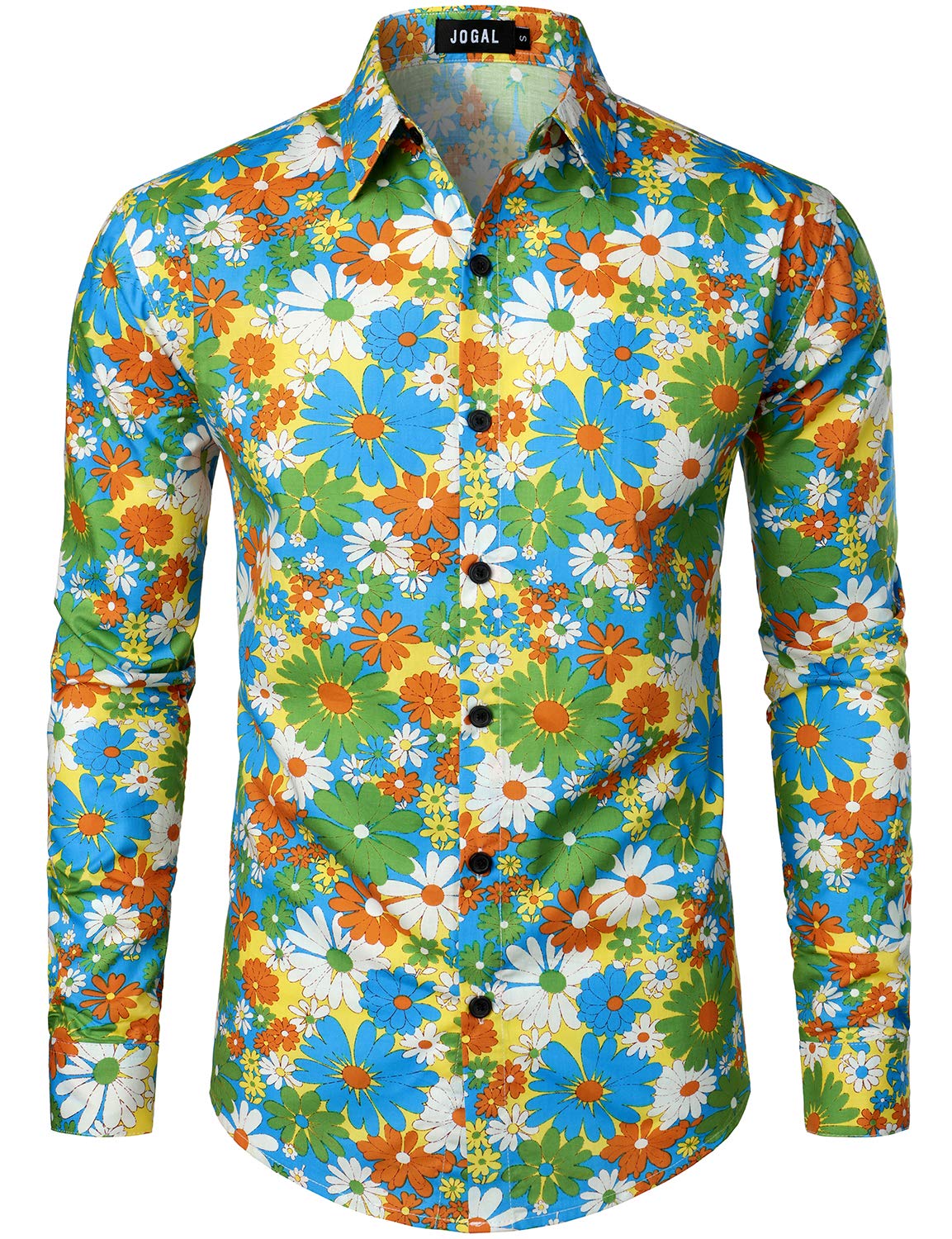 JOGAL Mens Regular fit Floral Dress Shirt Long Sleeve Printed Casual Button Down Shirts Yellow Daisy X-Large