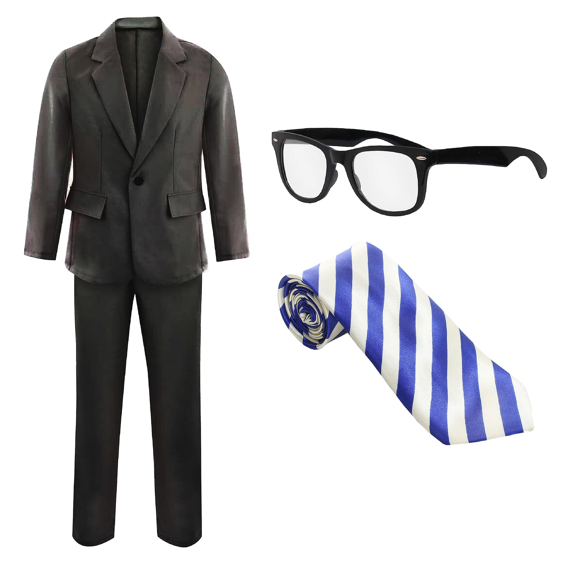 Adults Will Costume - Geek Glasses - Black Suit & Striped Tie Set (image 5)