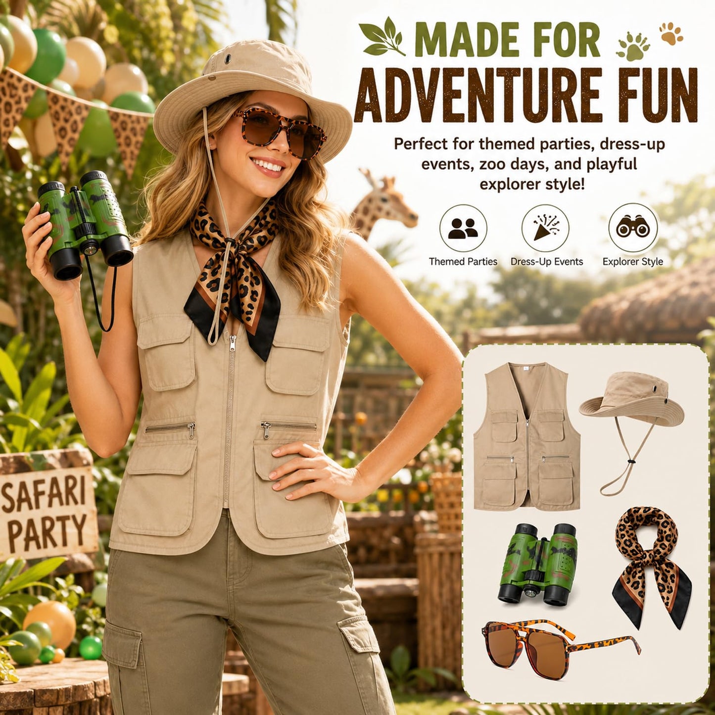 Safari Costume Set Safari Vest Outfit Adults with Safaris Hat (image 6)