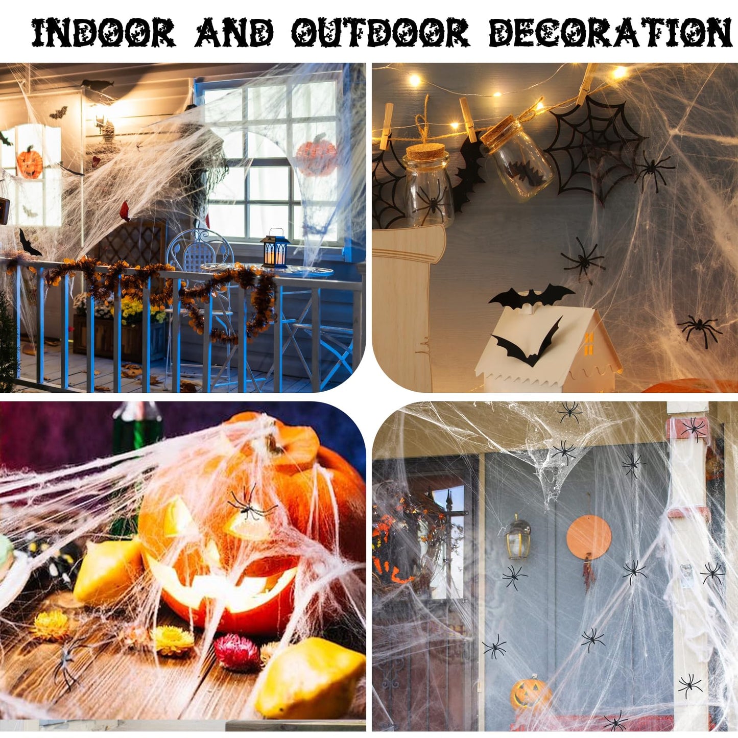 1200 sqft Halloween Spider Webs &120pcs Fake bats 50pcs Fake Spiders Super Stretch Cobwebs for Halloween Theme Decoration Party Supplies