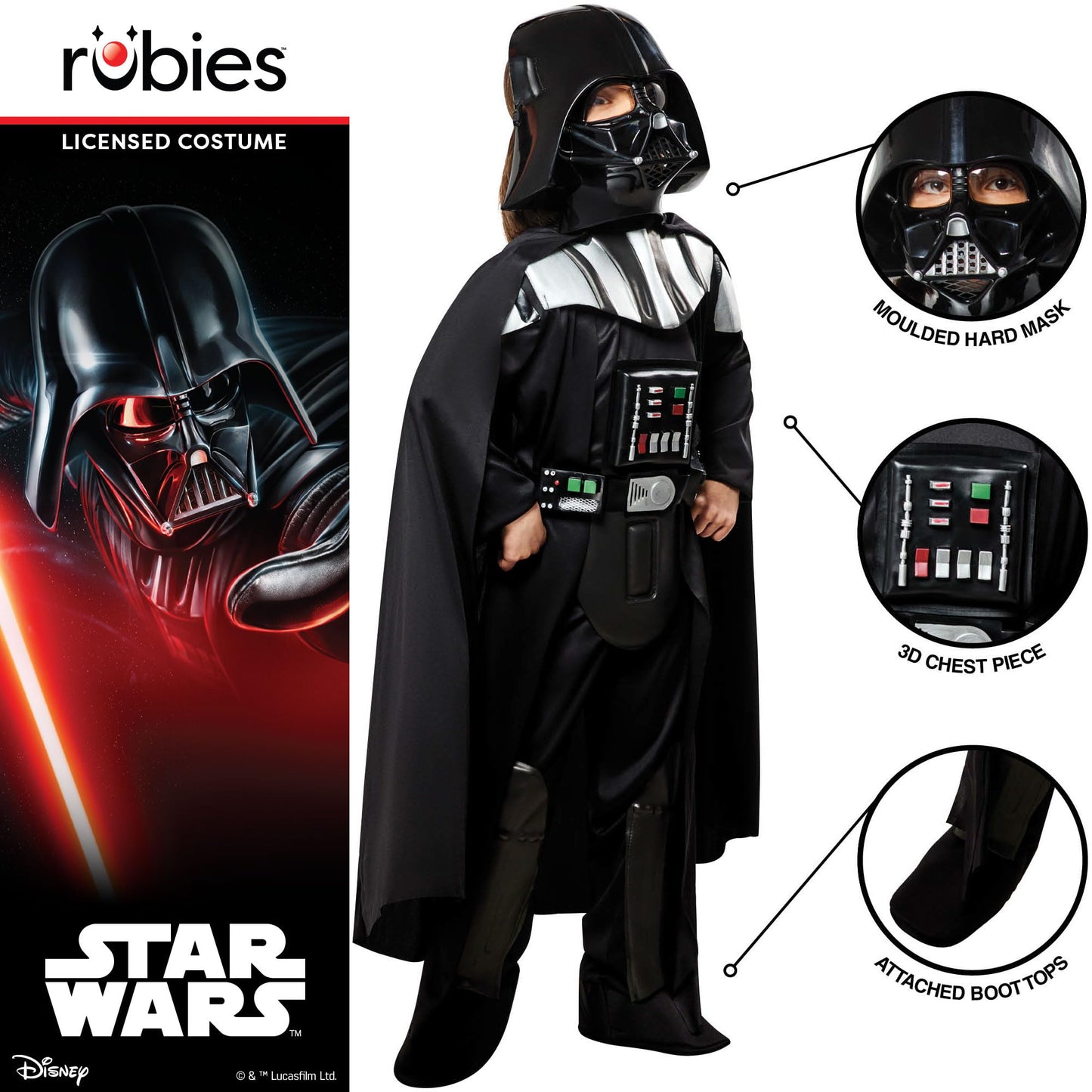 Rubies Official Disney Star Wars Deluxe Darth Vader, Children Costume - Large Halloween