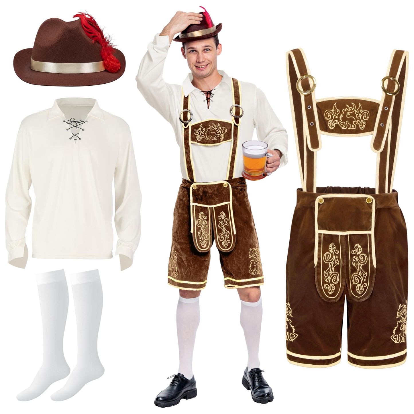 Spooktacular Creations Men’s German Bavarian Oktoberfest Costume Set Lederhosen men for Halloween Dress Up Party and Beer Festival (Medium)