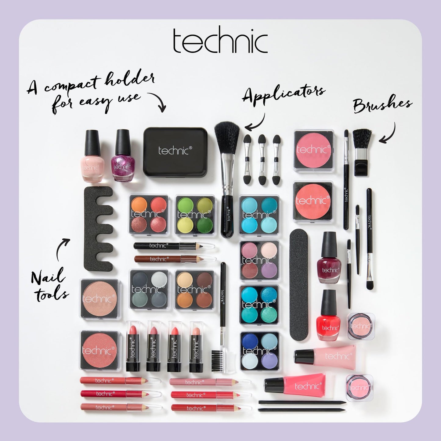 Technic Super Beauty Case – All-in-One Portable Makeup & Nail Kit with 48 Pieces for Beginners & Aspiring MUAs