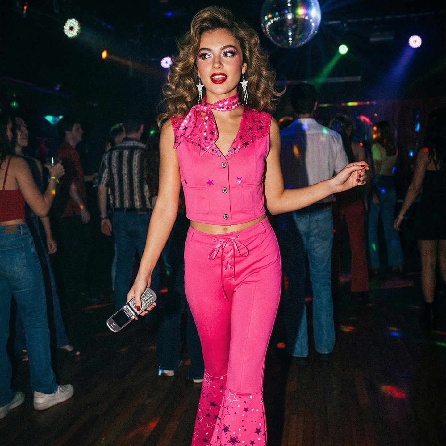 70s Retro Hot Pink Disco Costume - Women's Cowgirl Hippie Flare (image 5)