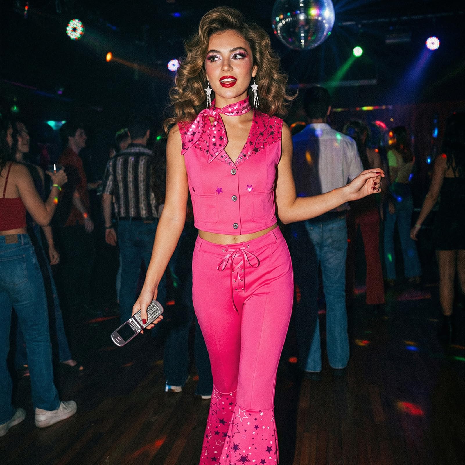 70s Retro Hot Pink Disco Costume - Women's Cowgirl Hippie Flare (image 5)