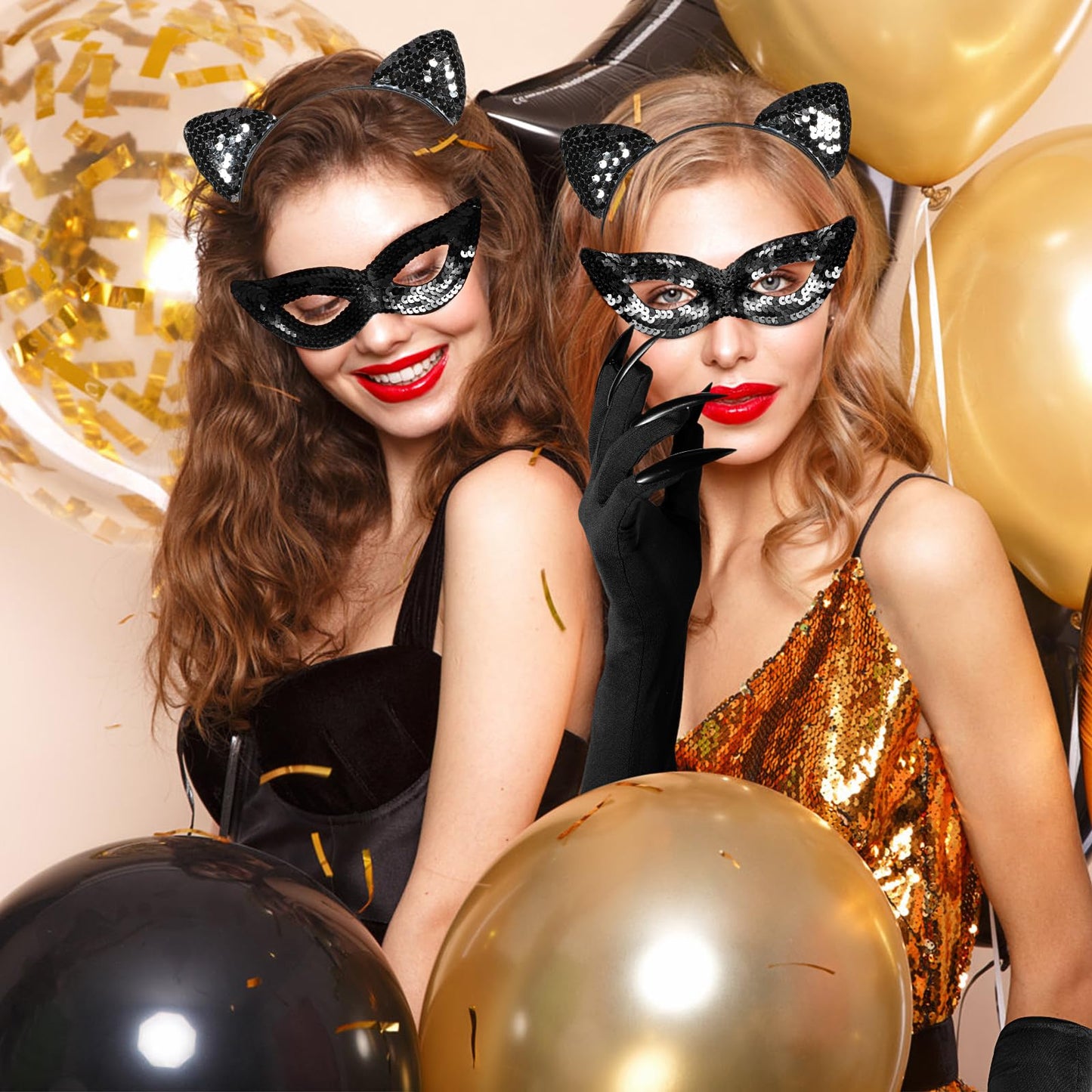 Black Cat Costume for Women Cat Ear Headband Sequins Masquerade (image 5)