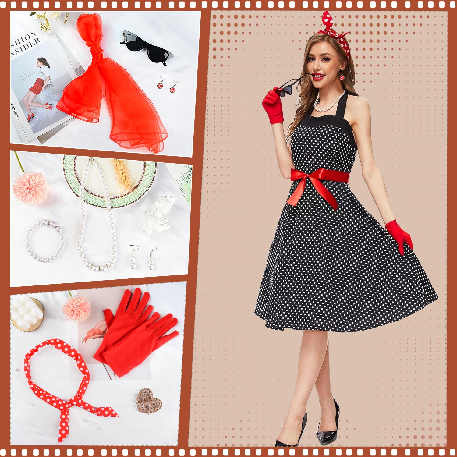 50s Costume Accessories - 1950s Fancy Dress Kit Women Retro Outfit (image 5)