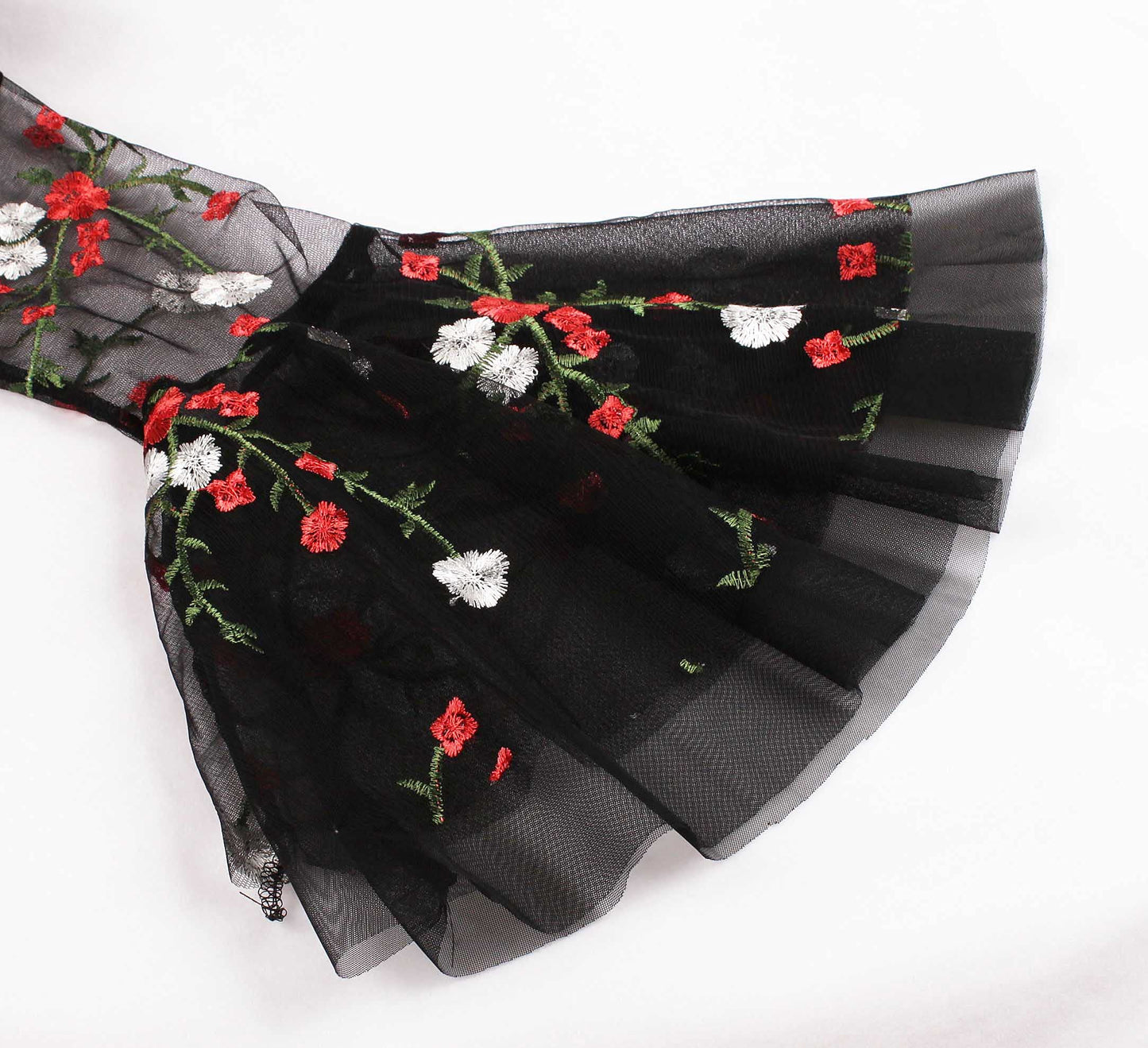 Wellwits Women's Embroidery Mesh Bell Sleeve Gothic Dress Floral in Black 4XL