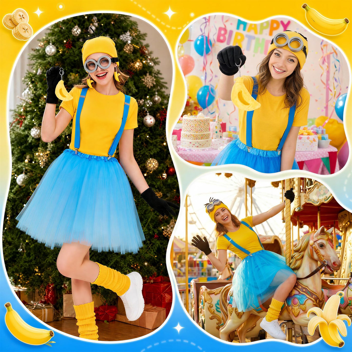 Funny Yellow Costume Women Halloween Fancy Dress Set - Cartoon