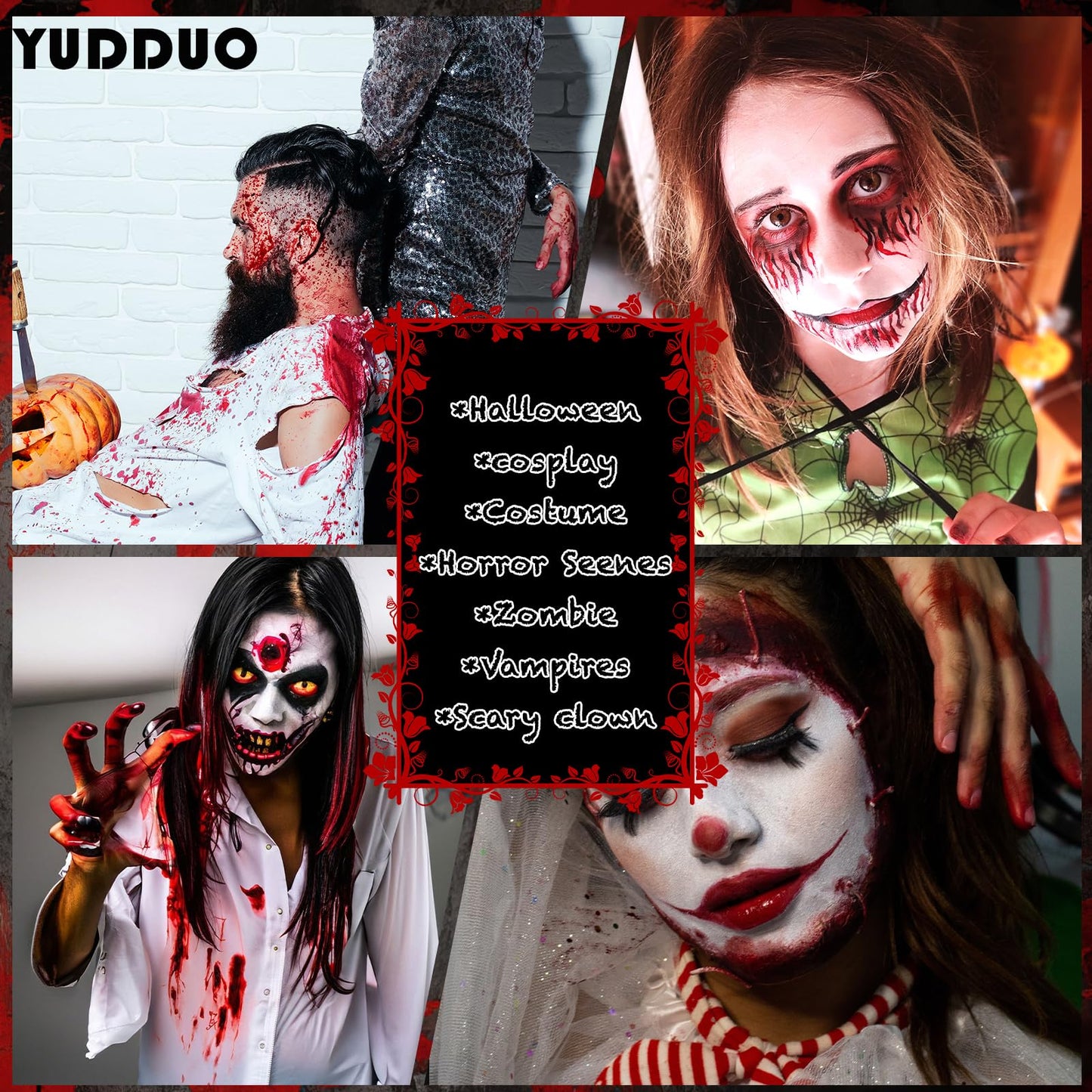 SFX Makeup Kit, Halloween Face Paint Kit, White Black Red Face Paint Halloween Makeup, Washable Fake Blood, Face Painting Kit for Halloween, Cosplay, Costume, Theme Parties (Face Paint Kit)