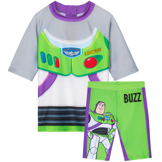 Disney Toy Story Boys Swimming Costume Set 2 Piece Swimwear Rash Guard Top Swim Trunks Buzz Lightyear Swimsuit for Beach Pool Holiday Essentials (2-3 Years, Multi Toy Story)