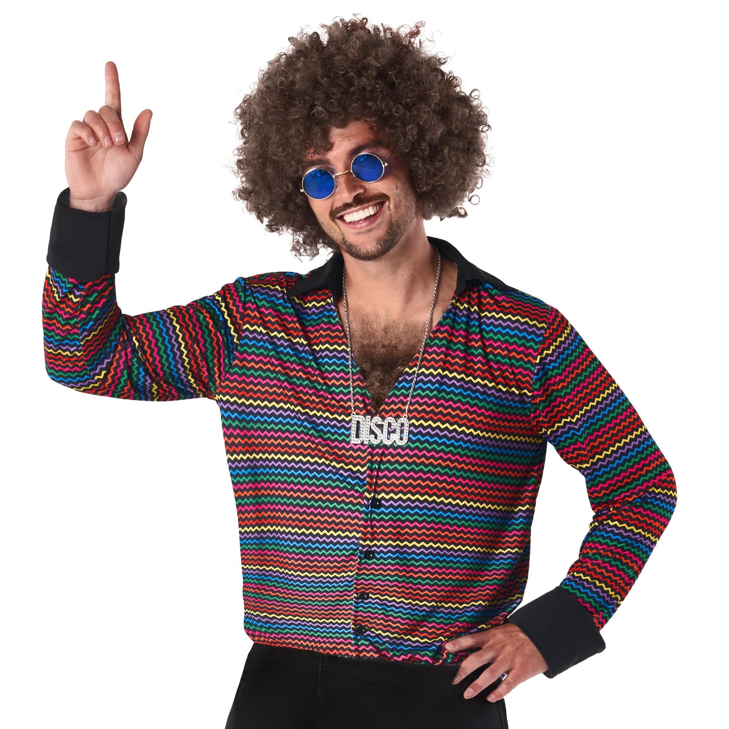 70s Disco Costume for Men - Rainbow Striped Shirt with Flared (image 5)