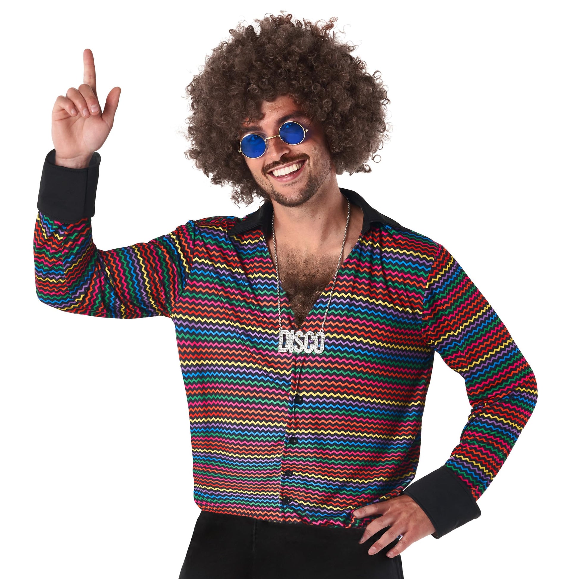 70s Disco Costume for Men - Rainbow Striped Shirt with Flared (image 5)