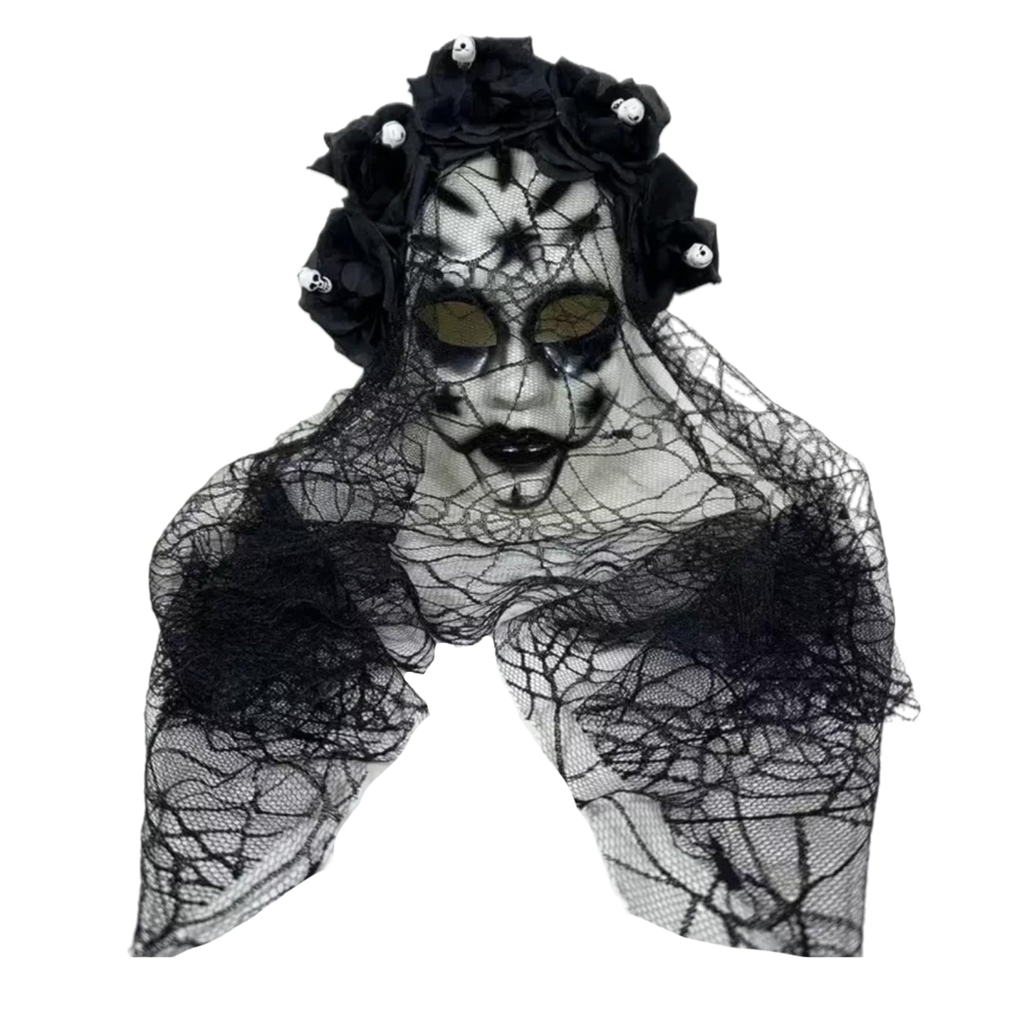 eBoutik - Womens Day of the Dead Halloween Headband with Black Rose Veil & Sugar Skull Face Mask - Mexican Day of The Dead Sugar Skull Novelty Costume Undead Festival Dress Up For Women