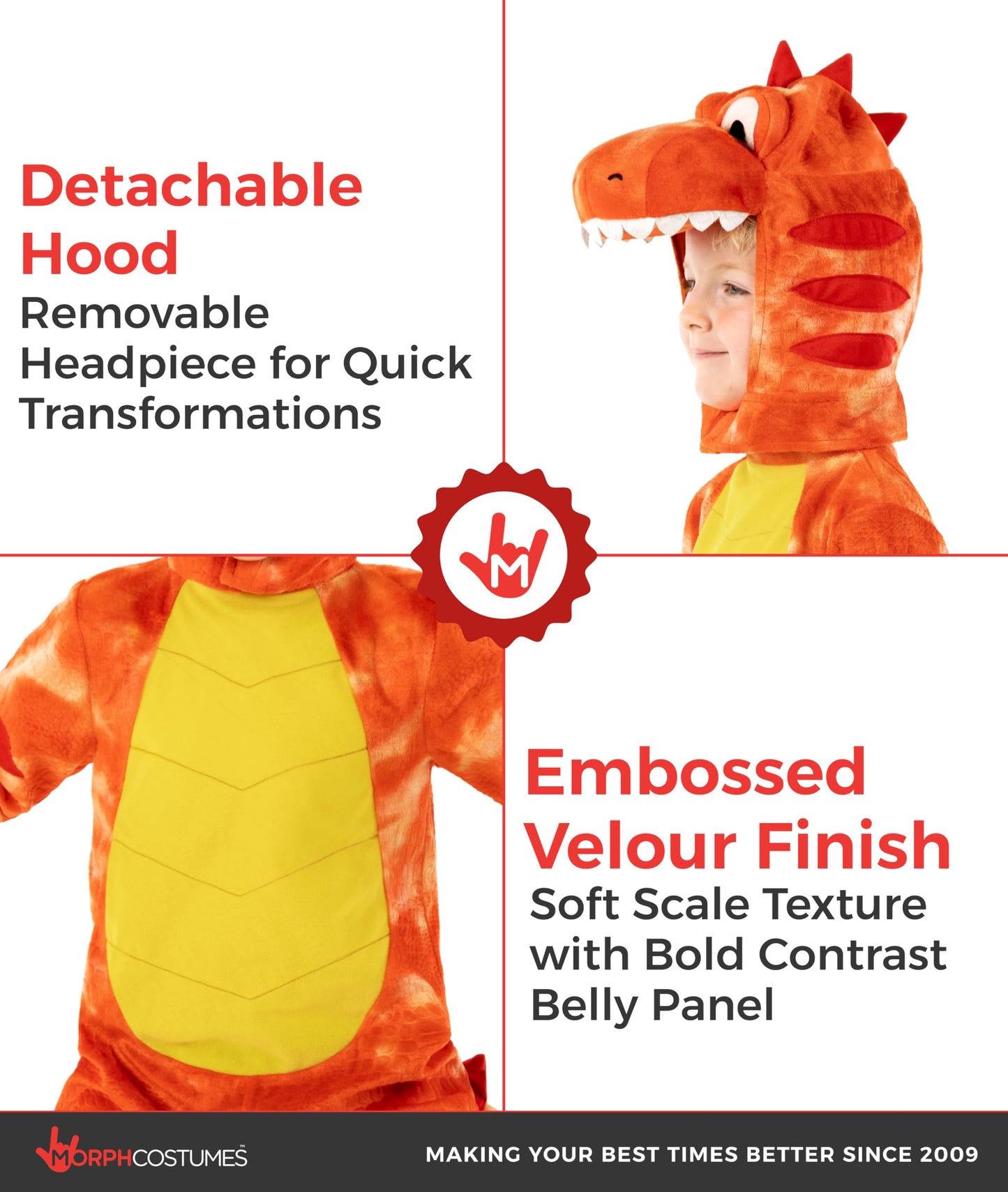 Morph Kids Dinosaur Costume, Orange Dinosaur Costumes Kids, Dragon Costumes Boys, World Book Day Costumes for Boys 4-6 Years